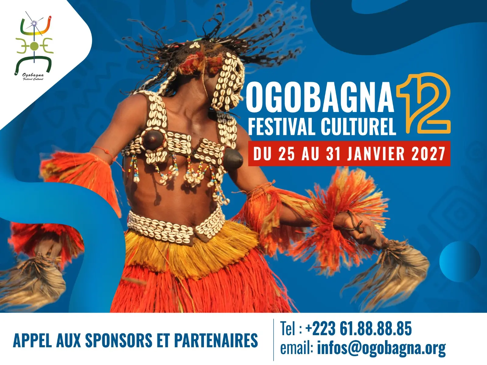 Affiche Ogobagna 12 : du 25 au 31 janvier 2027, appel aux sponsors et partenaires